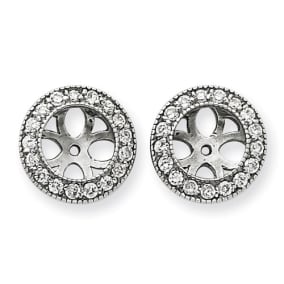 14K White Gold Ornate Diamond Earring Jackets, Fits 1 3/4-2ct Stud Earrings
