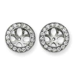 14K White Gold Ornate Diamond Earring Jackets, Fits 1 3/4-2ct Stud Earrings
