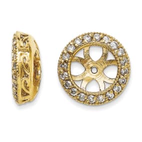 14K Yellow Gold Ornate Diamond Earring Jackets, Fits 3 3/4-4ct Stud Earrings
