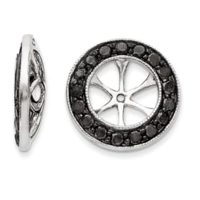 14K White Gold Large Black Diamond Earring Jackets, Fits 3 3/4-4ct Stud Earrings
