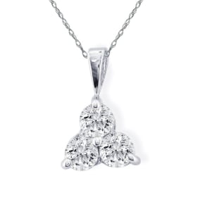 1/2ct Three Diamond Triangle Style Diamond Pendant In 14k White Gold