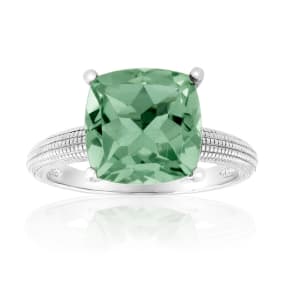 5ct Cushion Cut Green Amethyst Ring
