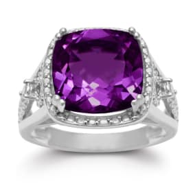 5ct Cushion Cut Halo Style Amethyst Ring Crafted In Solid Sterling Silver
