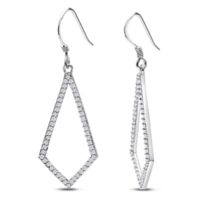 Estate Jewelry 1/2ct Diamond Geometric Dangle Earrings Crafted In Solid Sterling Silver