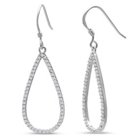 Estate Jewelry 1/2ct Diamond Teardrop Dangle Earrings Crafted In Solid Sterling Silver