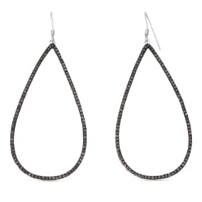 Estate Jewelry 1ct Black Diamond Teardrop Dangle Earrings Crafted In Solid Sterling Silver
