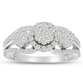 1ct Pave Three Stone Style Diamond Engagement Ring Crafted In Solid White Gold