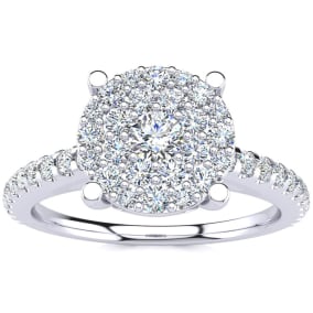 1/2 Carat Natural Pave Diamond Engagement Ring In Solid White Gold