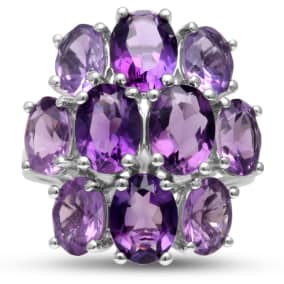 14ct Amethyst Cluster Ring, Ombre Style, Crafted In Solid Sterling Silver