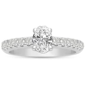 1 1/3 Carat Natural Oval Shape Diamond Engagement Ring Crafted in 14 Karat White Gold