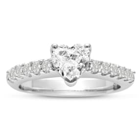 1 1/3ct Heart Shape Natural Diamond Engagement Ring Crafted in 14 Karat White Gold