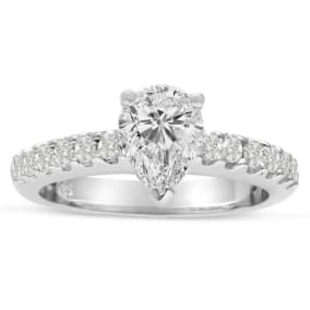 1 1/2ct Pear Shaped Diamond Engagement Ring Crafted in 14 Karat White Gold, Also Available in Yellow and Rose Gold