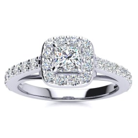 2 Carat Natural Halo Diamond Engagement Ring in 14 Karat White Gold