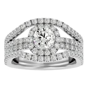 2 Carat Natural Halo Diamond Engagement Ring in 14 Karat White Gold.  Fabulous Massive Ring!
