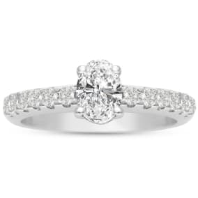 1 1/3 Carat Natural Oval Shape Diamond Engagement Ring Crafted in 14 Karat White Gold