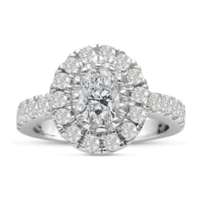 1 1/2 Carat Natural Oval Shape Diamond Engagement Ring in 14 Karat White Gold