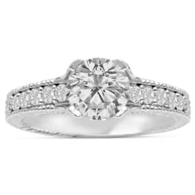 1 2/3 Carat Natural Round Diamond Engagement Ring in 14 Karat White Gold
