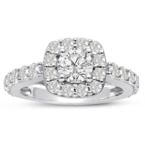1 3/4ct Halo Diamond Engagement Ring Crafted in 14 Karat White Gold