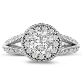 1 3/4 Carat Natural Split Shank Halo Diamond Engagement Ring in 14 Karat White Gold