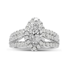 1 2/3 Carat Natural Marquise Halo Diamond Engagement Ring in 14 Karat White Gold