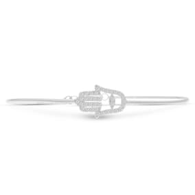 Estate Jewelry Cubic Zirconia Hamsa Bangle Bracelet Crafted In Solid Sterling Silver