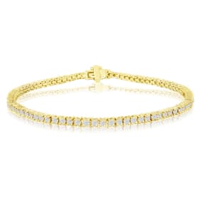 2.10 Carat Natural Diamond Tennis Bracelet In 14 Karat Yellow Gold , 7 1/2 Inches