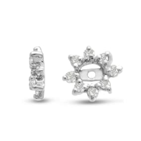 14K White Gold Flower Diamond Earring Jackets, Fits 1/4-1/2ct Stud Earrings