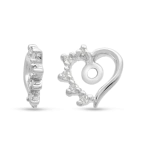 14K White Gold Heart Shape Diamond Earring Jackets, Fits 1-1 1/2ct Stud Earrings