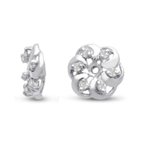 14K White Gold Floret Diamond Earring Jackets, Fits 1/5-1/4ct Stud Earrings