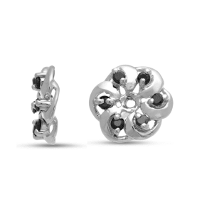 14K White Gold Floret Black Diamond Earring Jackets, Fits 1/5-1/4ct Stud Earrings