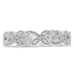 1/5 Carat Floral Diamond Wedding Band Crafted In 14 Karat White Gold