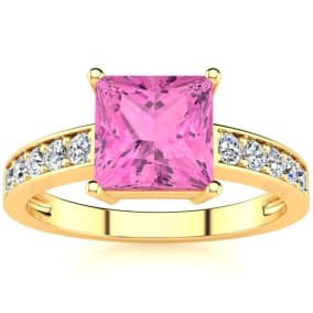 Pink Gemstones and Diamond Ring In 14 Karat Yellow Gold