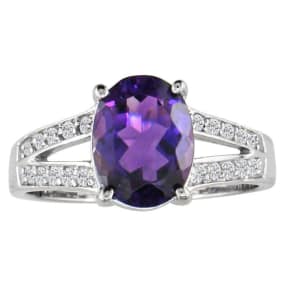Split Band 2 1/4ct Amethyst and 1/5ct Diamond Ring, 14k White Gold