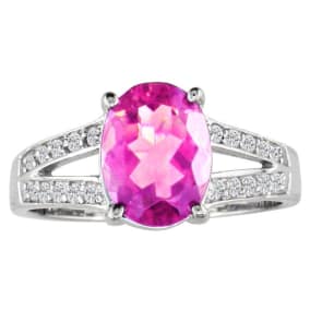 Pink Gemstones 2 1/4 Carat Pink Topaz and Diamond Ring In 14k White Gold