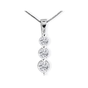 2ct Three Diamond Drop Style Diamond Pendant In 14k White Gold