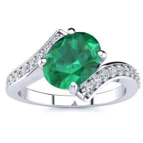 1 1/5ct Oval Emerald And Diamond Ring In 14 Karat White Gold