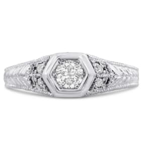 Antique 1/3 Carat Diamond Engagement Ring In 14 Karat White Gold. Also Available in Yellow and Rose.