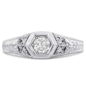 Antique 1/3 Carat Natural Diamond Engagement Ring In 14 Karat White Gold