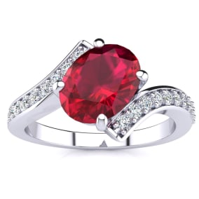 1 1/5ct Oval Ruby And Diamond Ring In 14 Karat White Gold