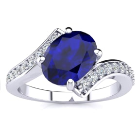 1 1/5ct Oval Sapphire And Diamond Ring In 14 Karat White Gold
