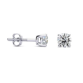 1/2 Carat Natural Diamond Stud Earrings In 14 Karat White Gold