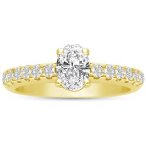 1 1/3 Carat Natural Oval Shape Diamond Engagement Ring Crafted in 14 Karat Yellow Gold