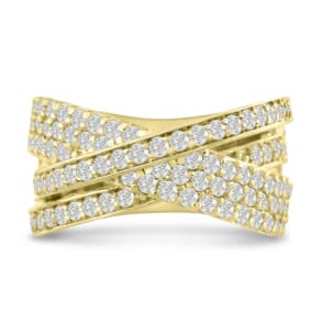 1 3/4ct Five Row Criss Cross Diamond Ring in 14 Karat Yellow Gold