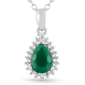 1ct Pear Shape Emerald and Diamond Halo Necklace
