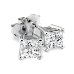 Platinum 3/4ct Princess Cut Natural Diamond Stud Earrings