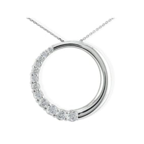 1/2ct Circle Style Journey Diamond Pendant, 14k White Gold