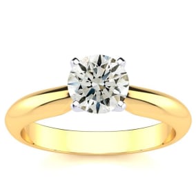 1 Carat Natural Diamond Round Engagement Rings In 14K Yellow Gold