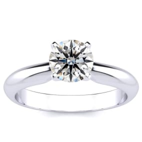 1 Carat Natural Diamond Solitaire Engagement Ring In 14K White Gold