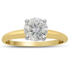 Round Engagement Rings, 1 1/4 Carat Diamond Solitaire Engagement Ring Crafted In 14K Yellow Gold
