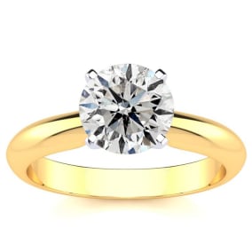 Round Engagement Rings, 1 1/2 Carat Diamond Solitaire Engagement Ring Crafted In 14K Yellow Gold